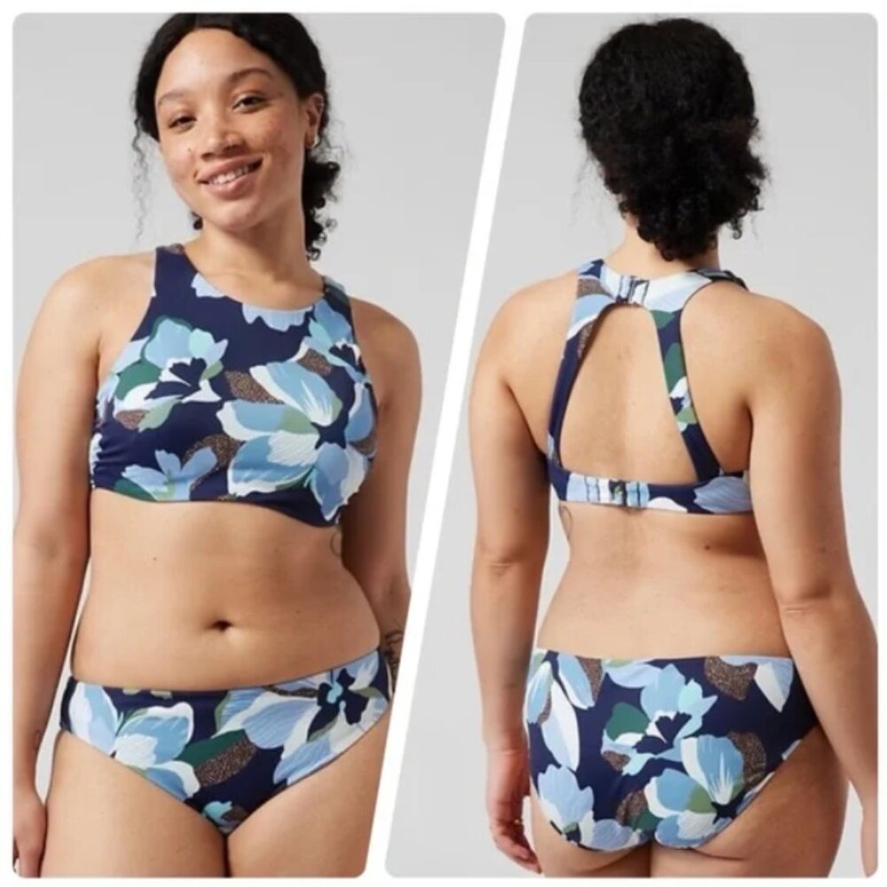 NEW Athleta Teal and Navy “Hero Bloom” Bikini Set • 34 B/C Top - Large Bottom